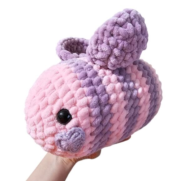 Crochet Bee Plushie Stuffed Animal Pink Purple Jumbo Size Handmade Bumblebee - Picture 1 of 4